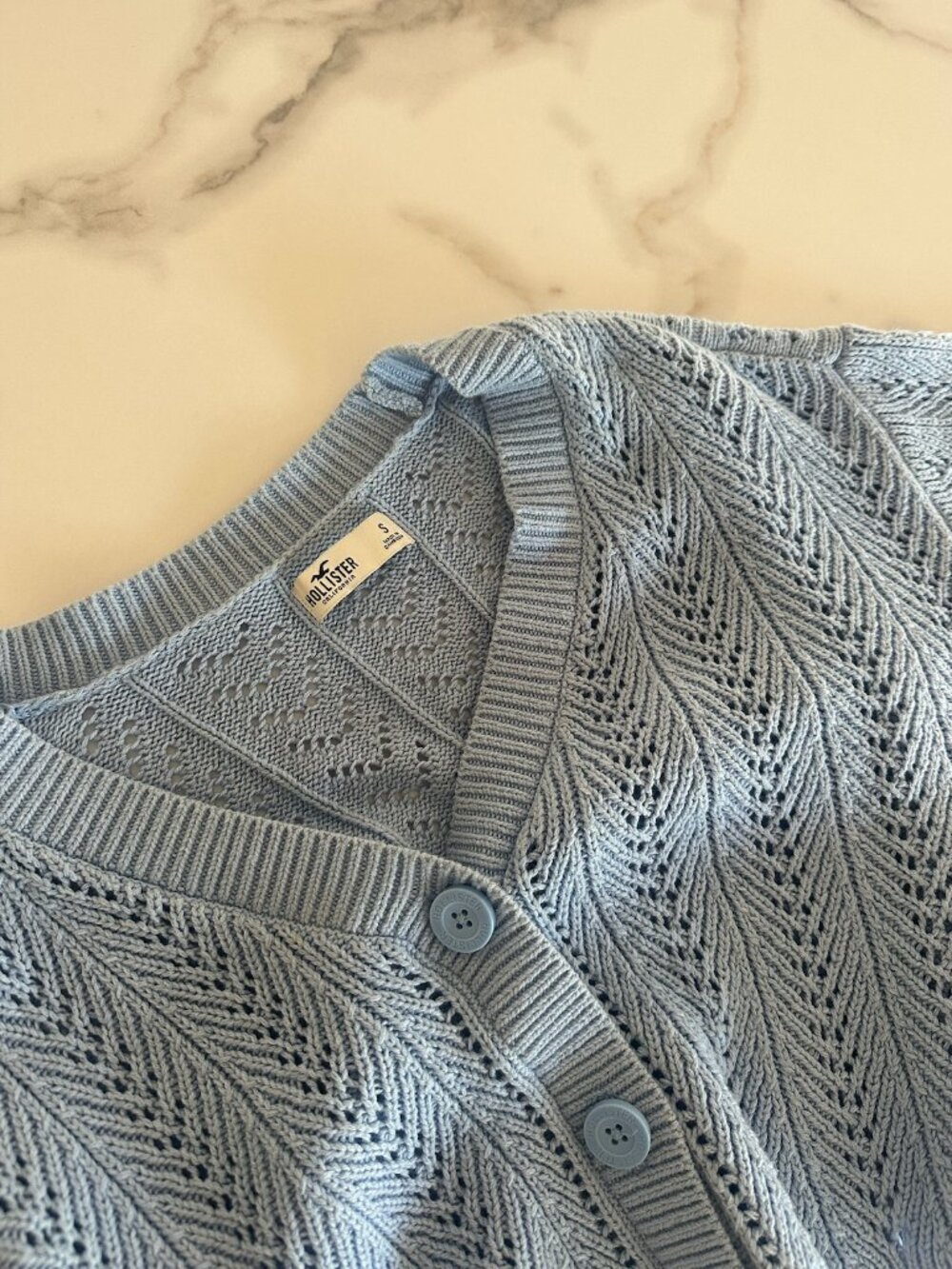 hollister blue pointelle cropped sweater sweater size S